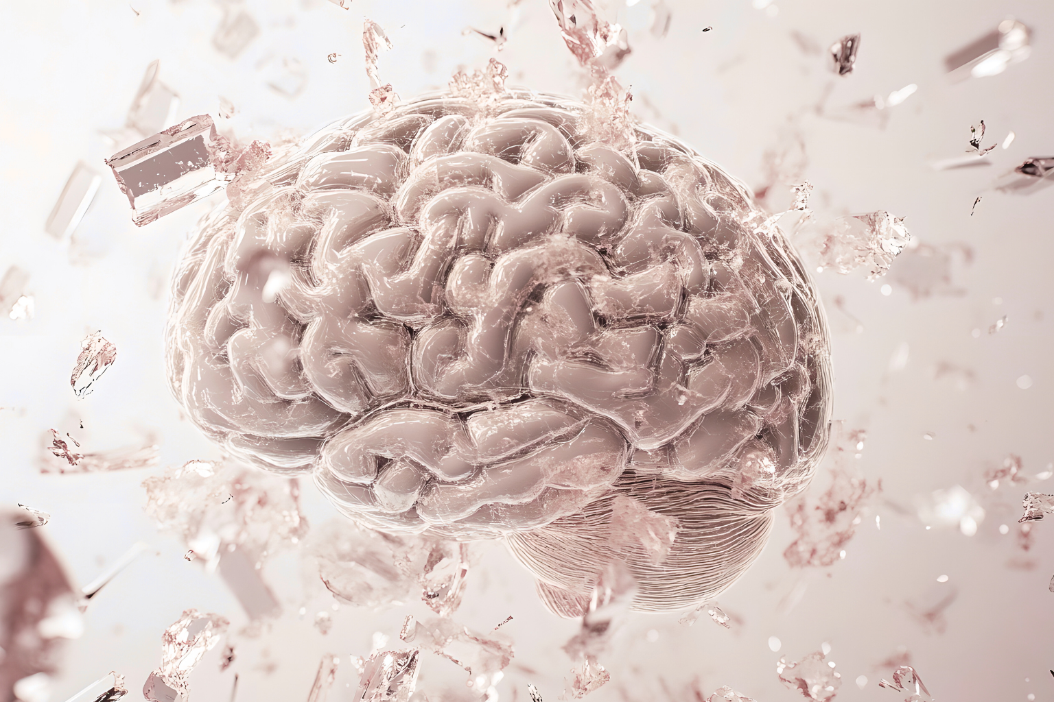 cérebro com camada de vidro "explodindo"