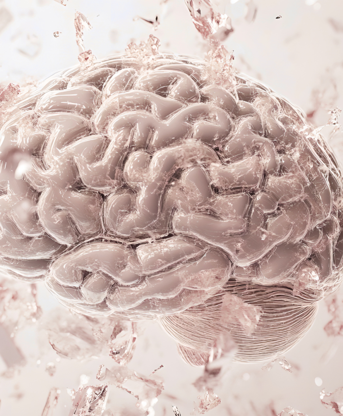 cérebro com camada de vidro "explodindo"