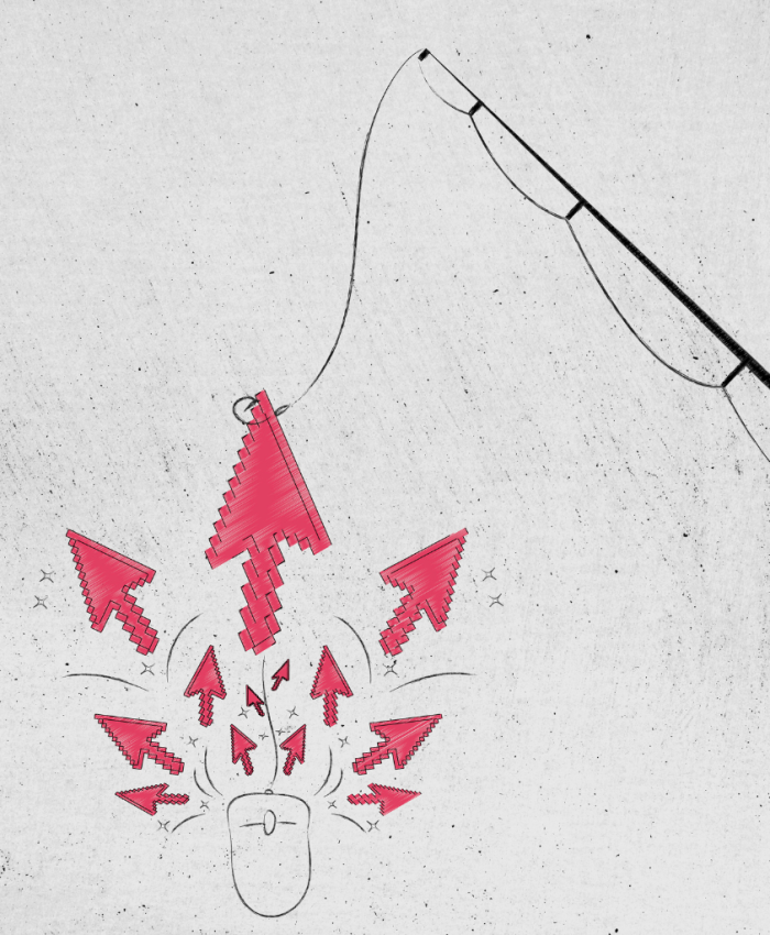 vara de pescar pescando cliques, sugerindo o propósito da isca digital